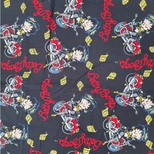 Betty Boop Biker Babe Fabric 90s Rockabilly Black Red Cotton‎ Retro